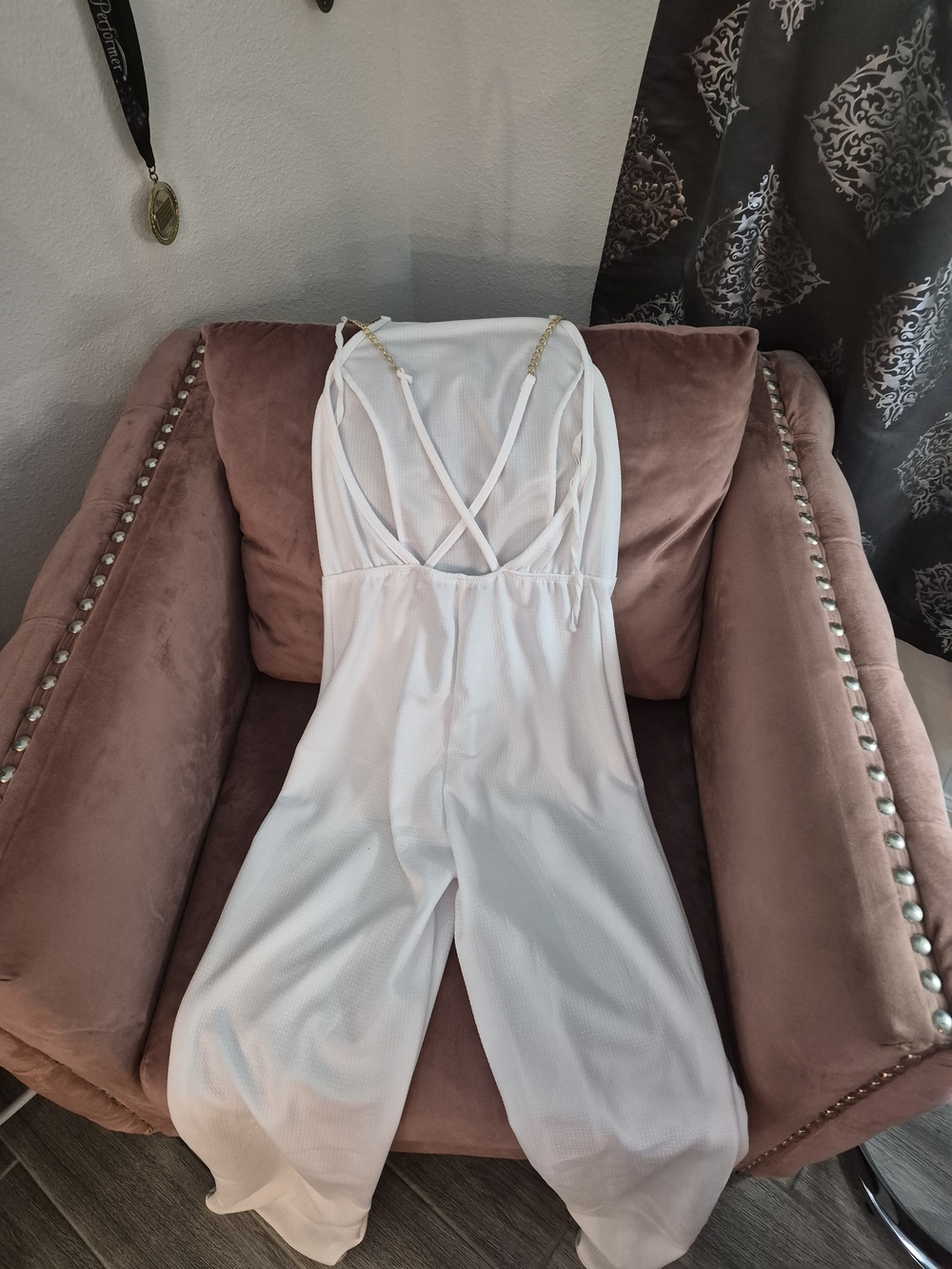 White Women’s Sleep Jumpsuit with Gold Accent Straps
